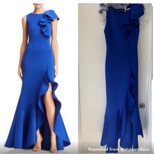 Eliza J Ruffled Slit Long Dress